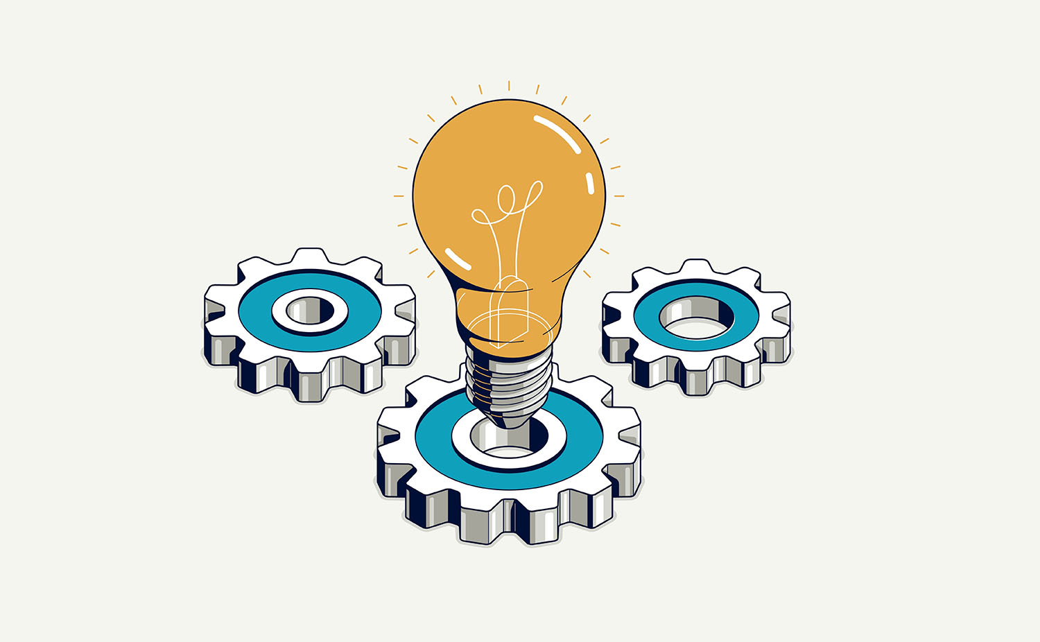 Innovation, invention and solution concept, light bulb with gear