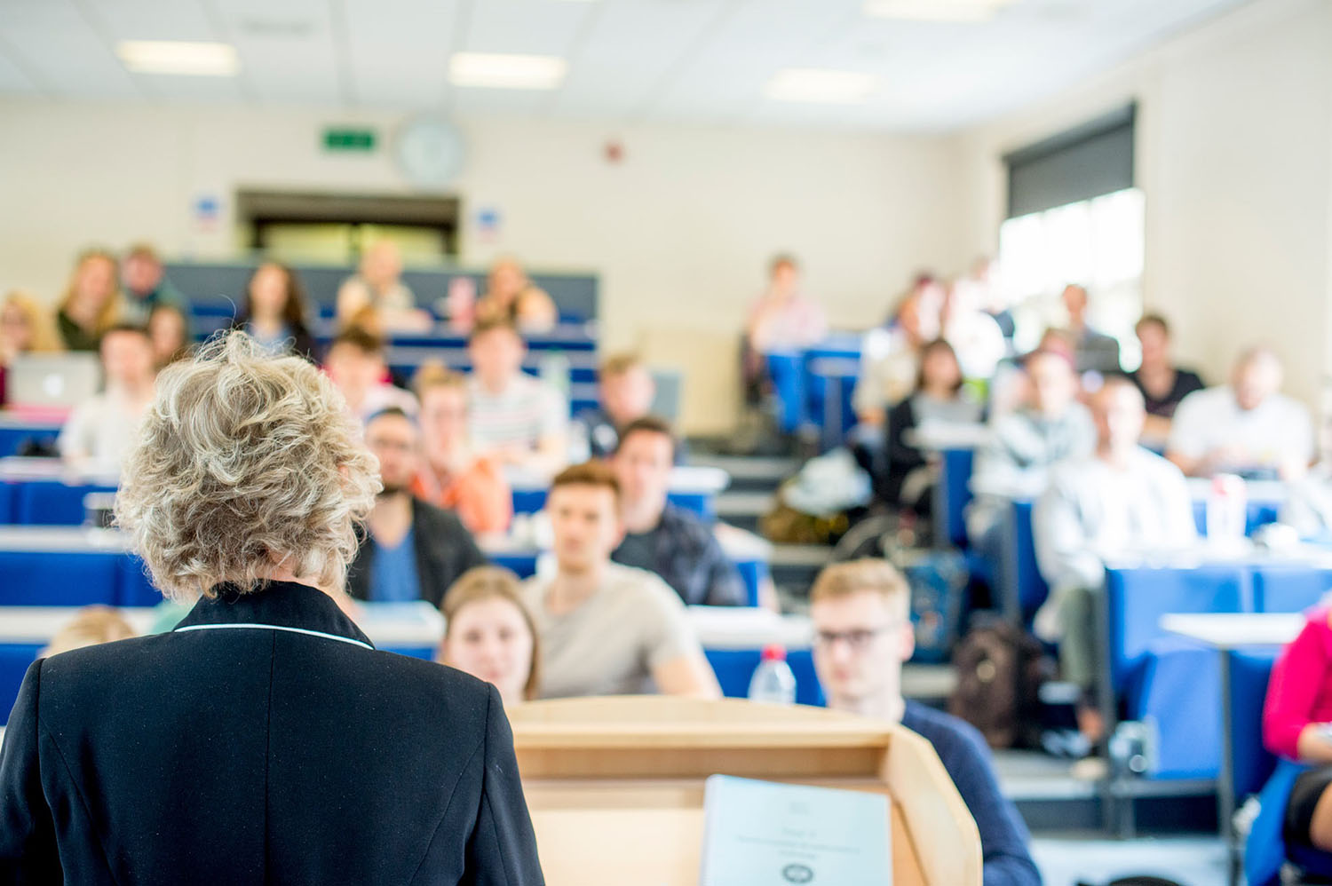 A lecture theatre full of students.