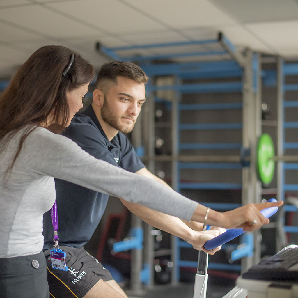 Staff on exercise bike