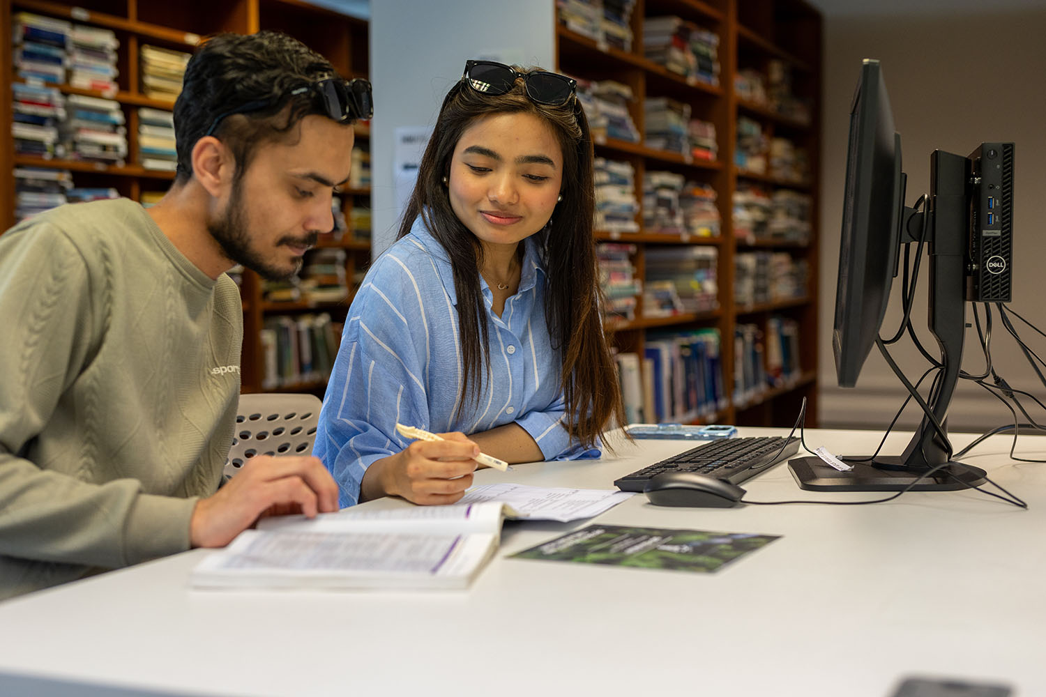Students working in the library.