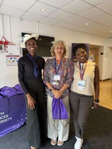 Left to Right, Ruth Oluwaseun Olayinka - Interim President of the Health Business and Leadership Club and Health Business School MSc Global Healthcare Management Student, Lesley Haig, Vice Chancellor Health Sciences University, Dr Yetunde Dairo, Head of School of Health and Rehabilitation Sciences.