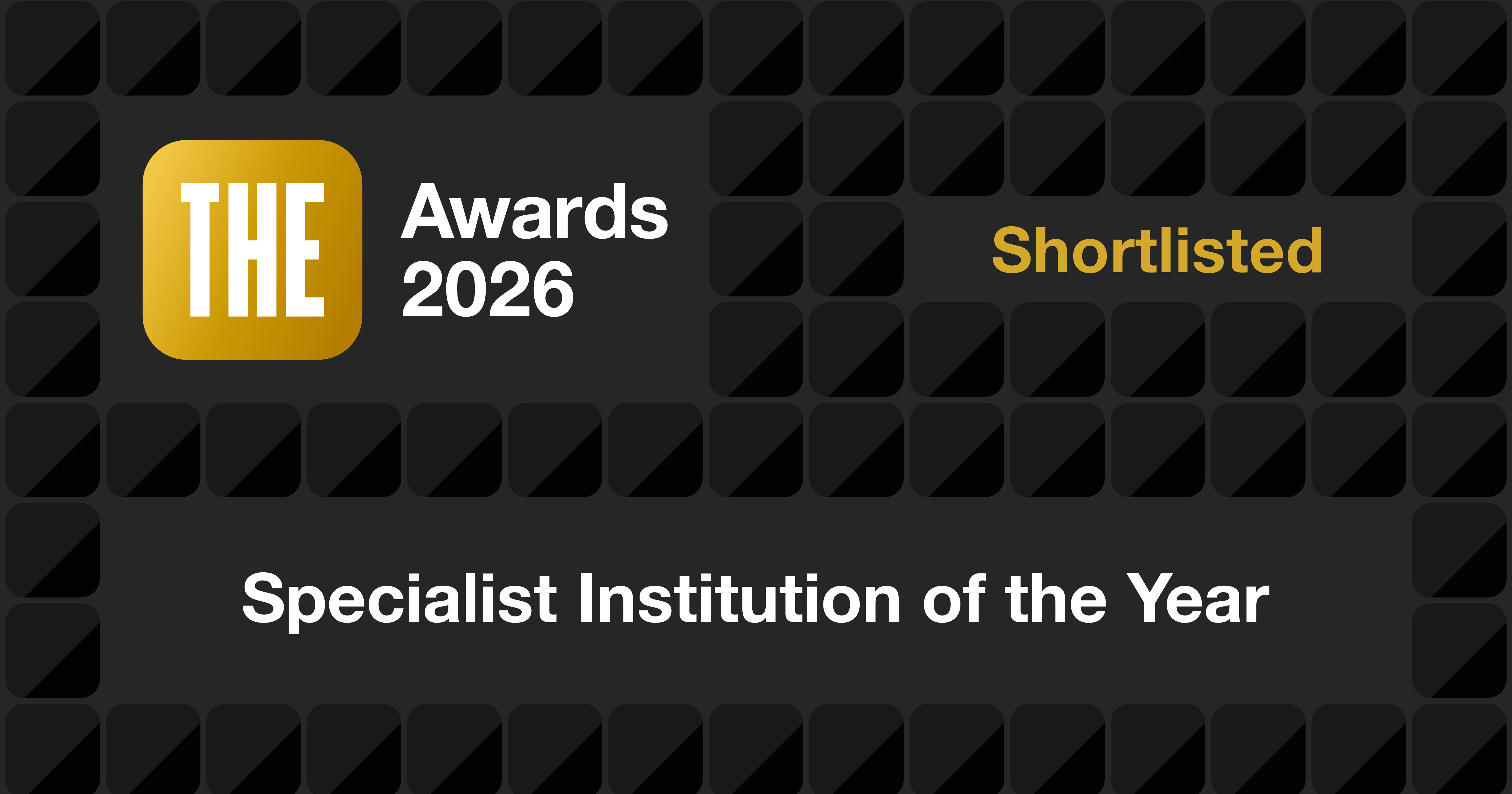THE Awards 2026 graphic showing Health Sciences University shortlisted for Specialist Institution of the Year.