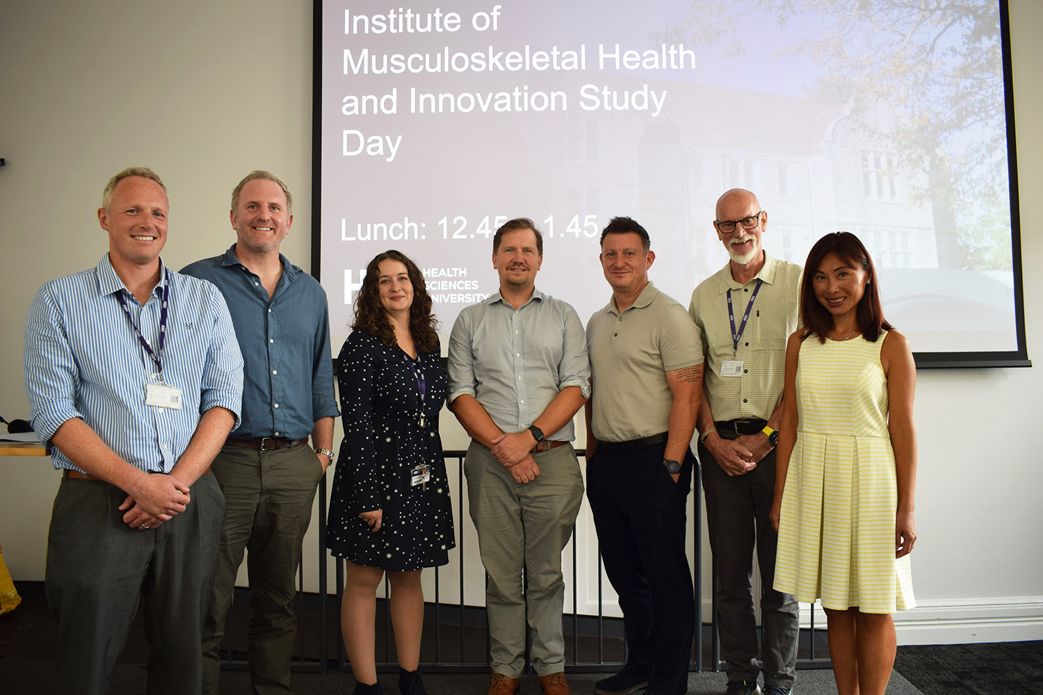 Event speakers and virtual faculty members gathered to launch the Institute Left to Right : Rich Stanley, Dr Tim Noblet, Dr Michelle Holmes, Matt Low, Dr Neil Langridge, Prof Dave Newell, Dr Sharon Chan-Braddock